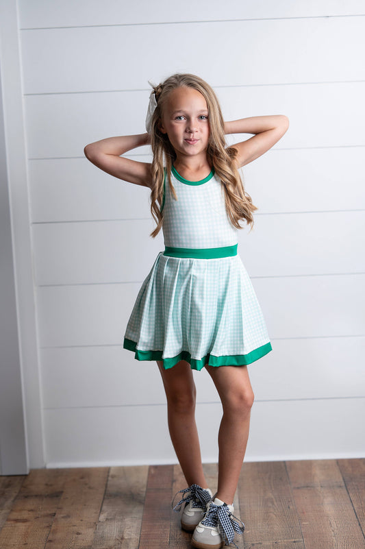 Kids Green Check Athletic Active Sport Spring Summer Dress