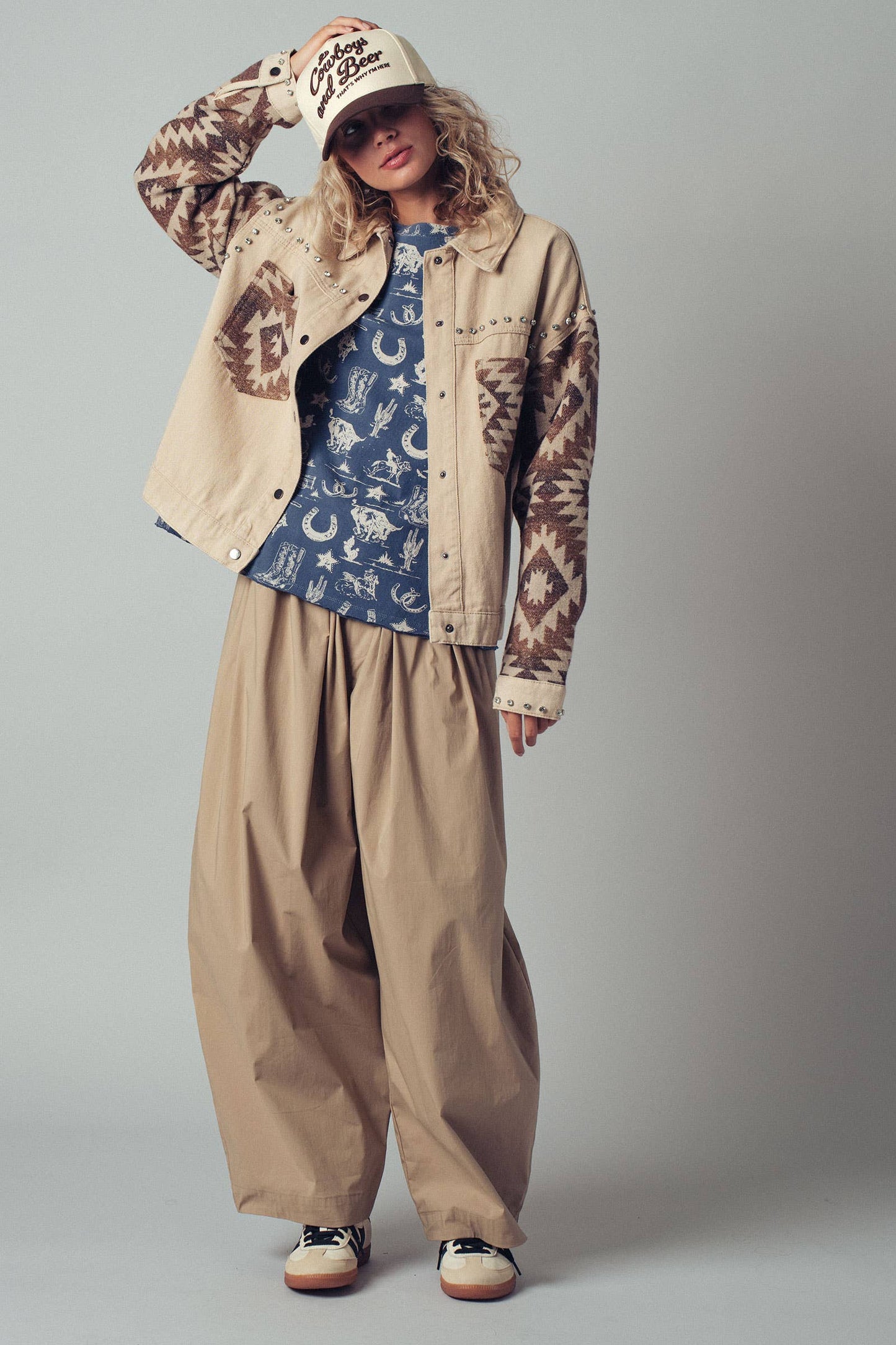 Contrast Waist Cocoon Leg Pants