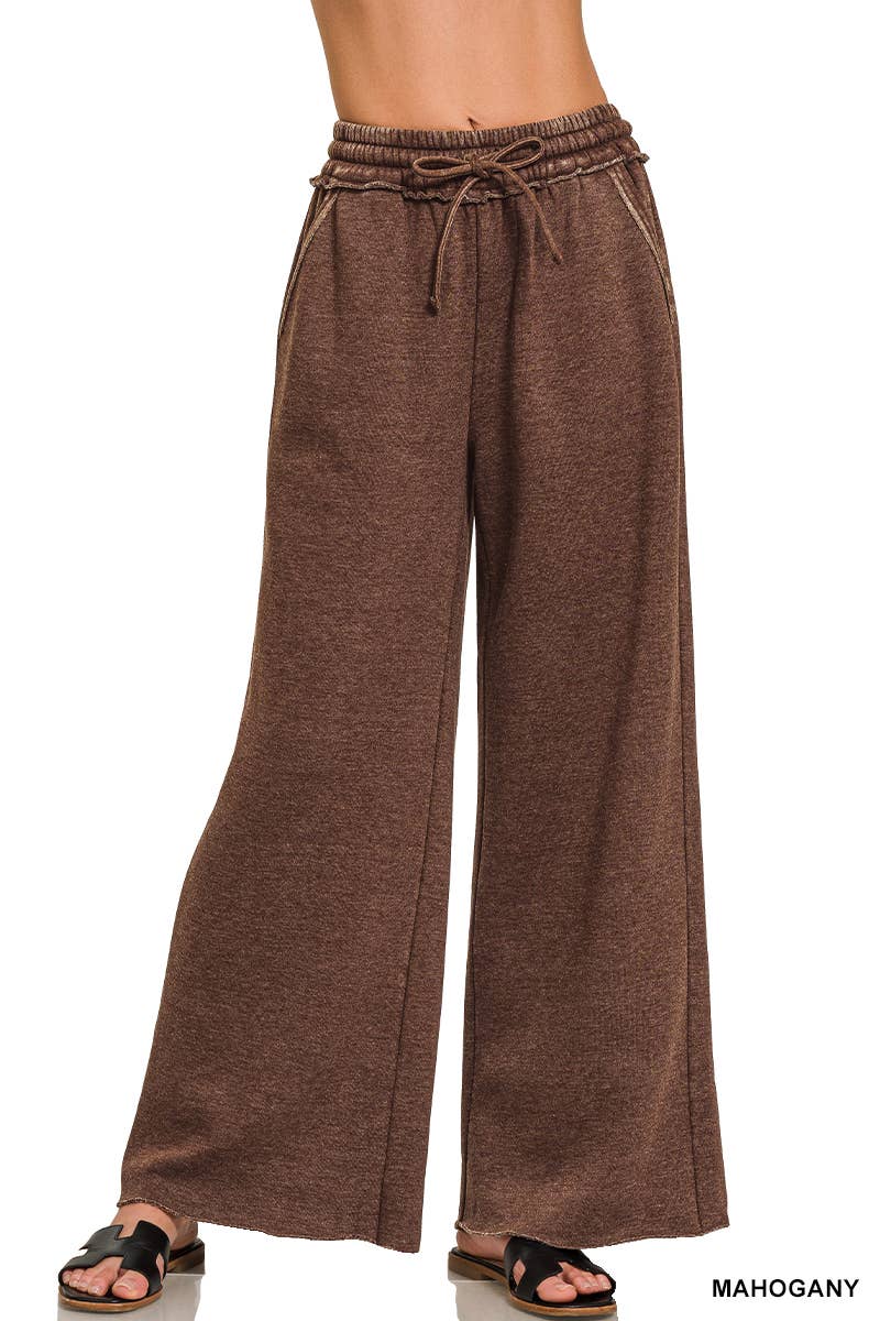 Acid Wash Fleece Palazzo Sweatpants With Pockets