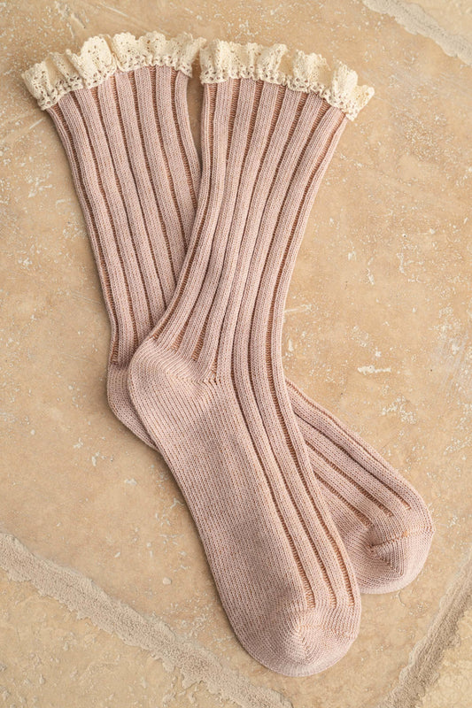 A5362   DYE & WASH CROCHET TRIM SOCKS