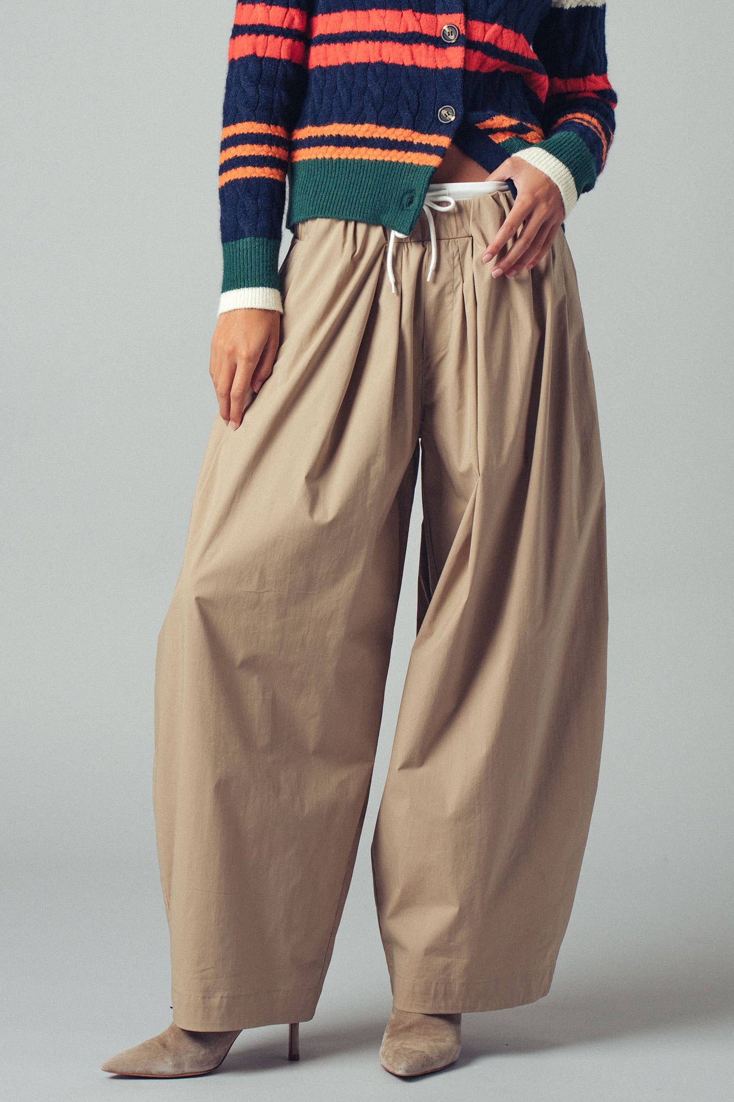 Contrast Waist Cocoon Leg Pants
