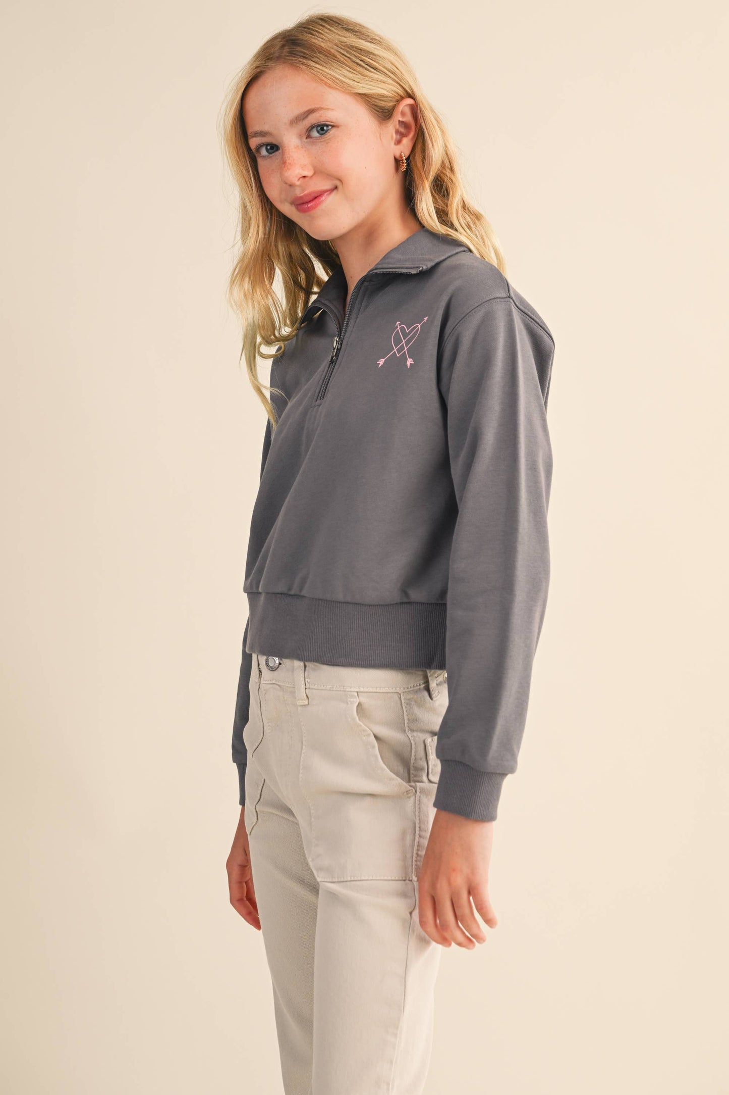 TWEEN KIDS GIRLS HALF ZIP SWEATSHIRT (7-14)