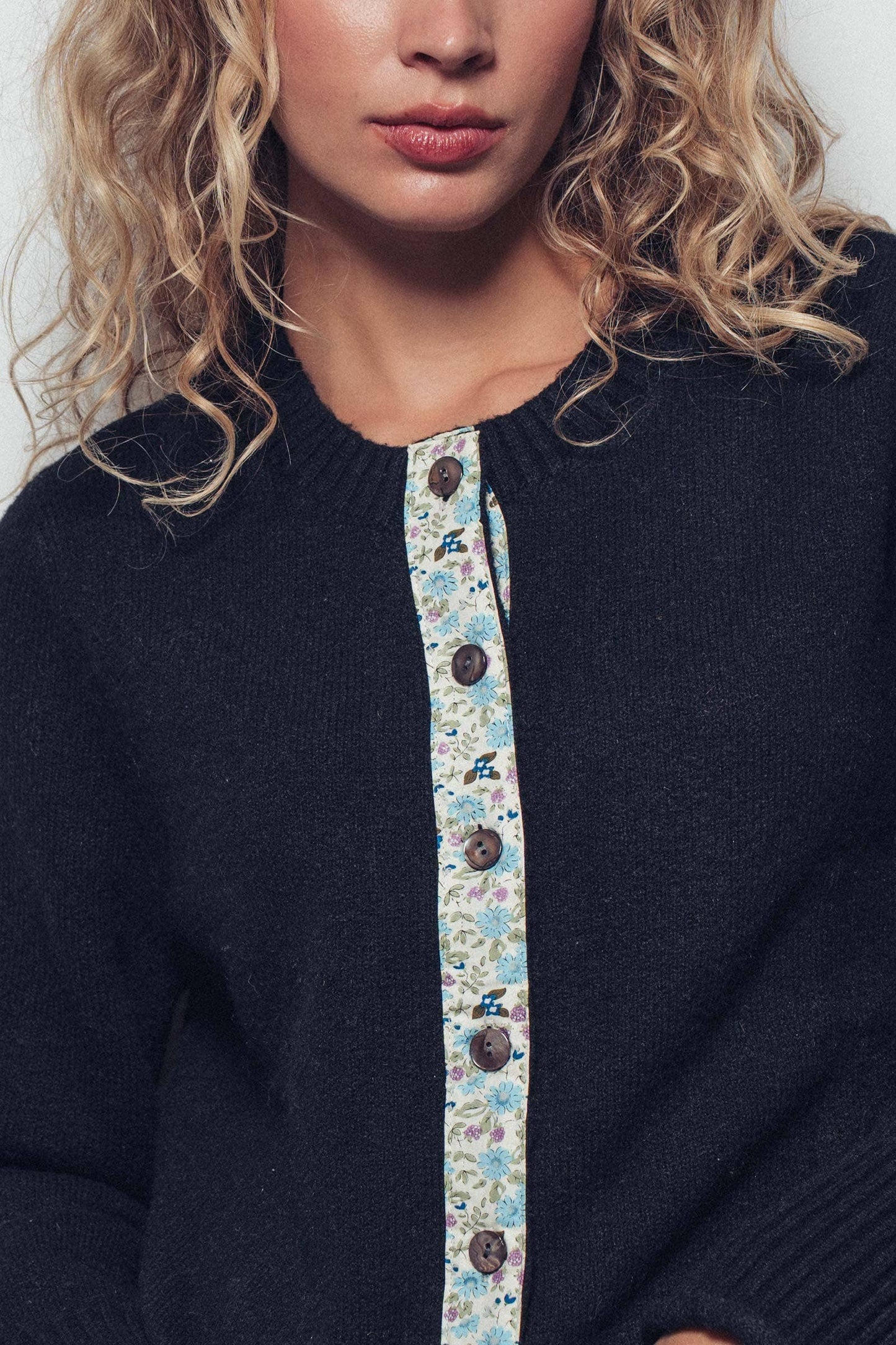 Floral Trim Wool Blend Cardigan