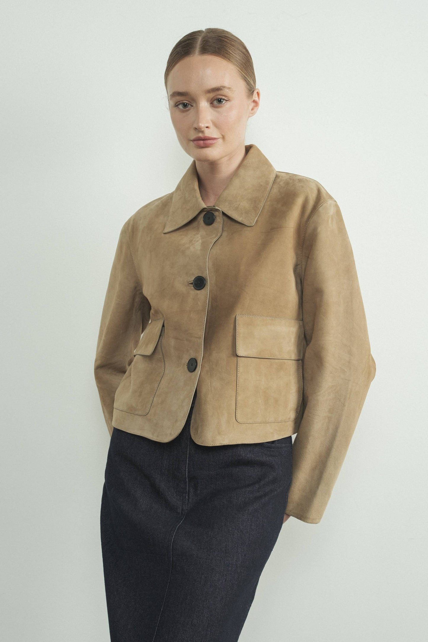 FAUX SUEDE COLLARED JACKET