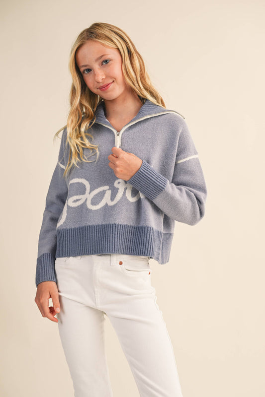 TWEEN KIDS GIRLS HALF ZIP SWEATER  (7-14)