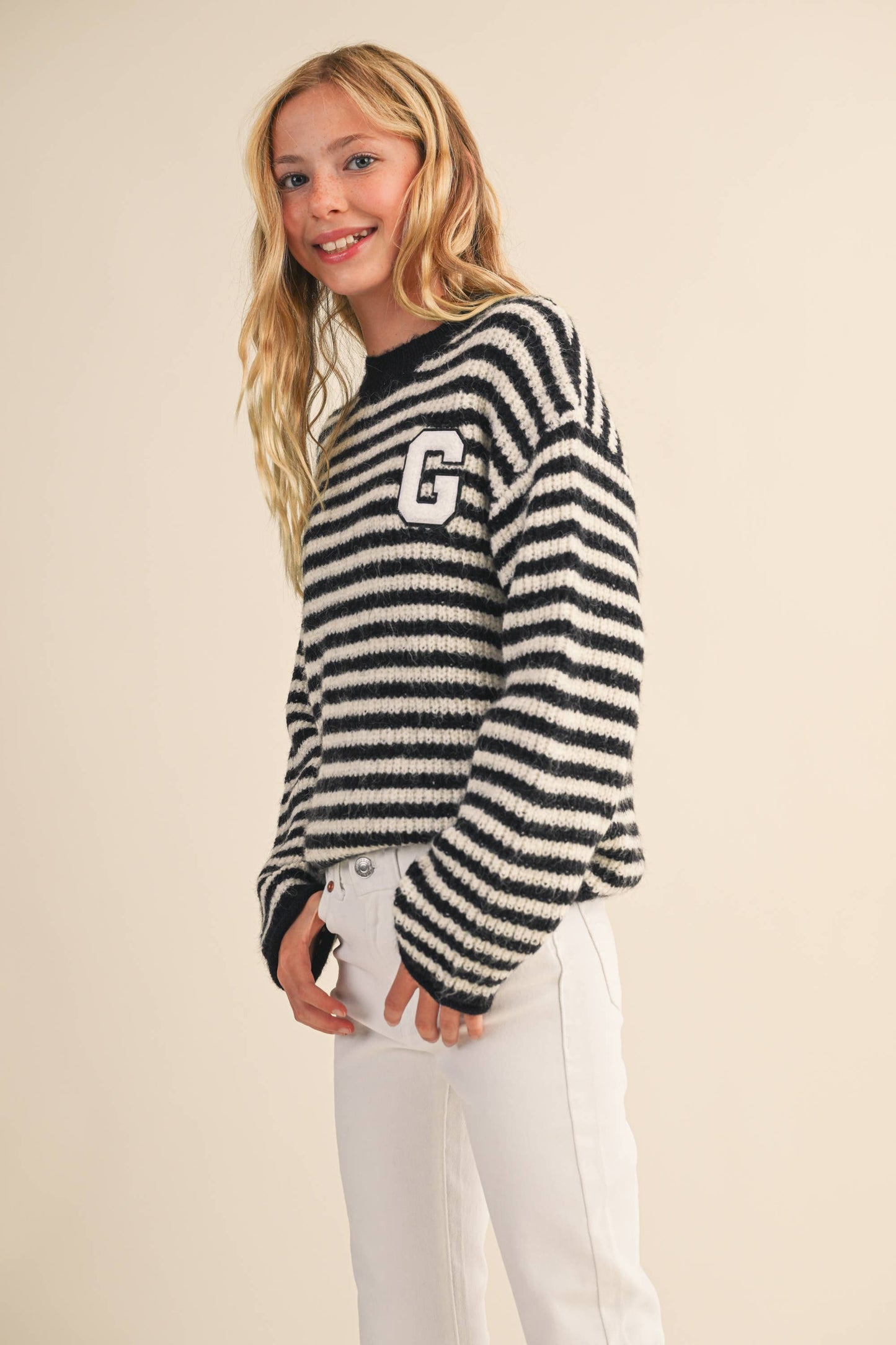 TWEEN KIDS GIRLS Stripped Letter Pattern SWEATER (7-14)