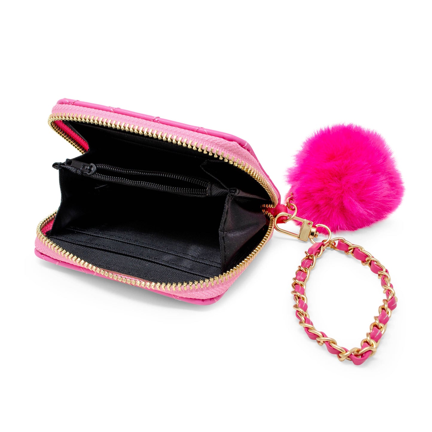 Quilted Chain Strap Wallet with Pom-Pom