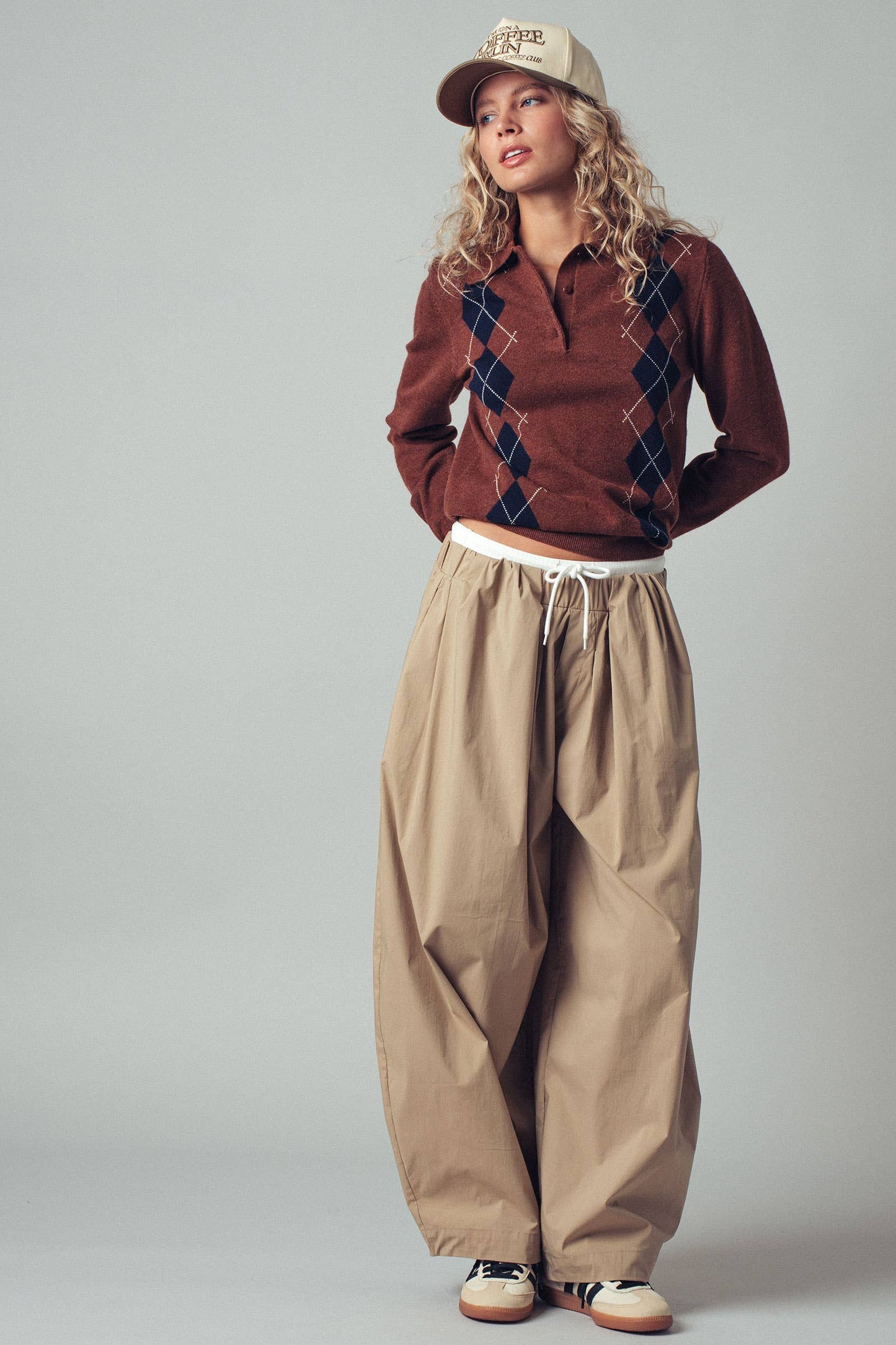 Contrast Waist Cocoon Leg Pants