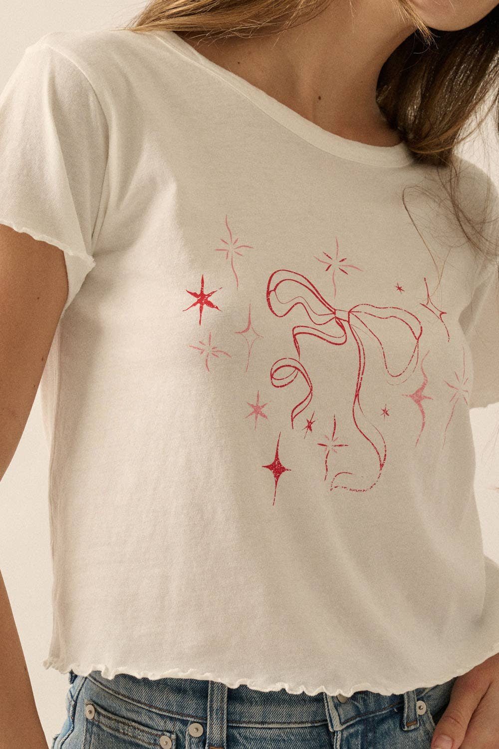 Shining Ribbon Garment-Washed Graphic Tee