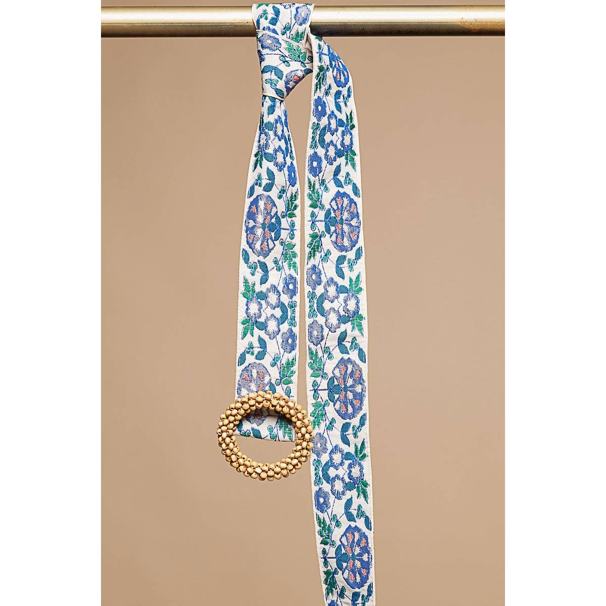 Blue floral print circular buckle belt