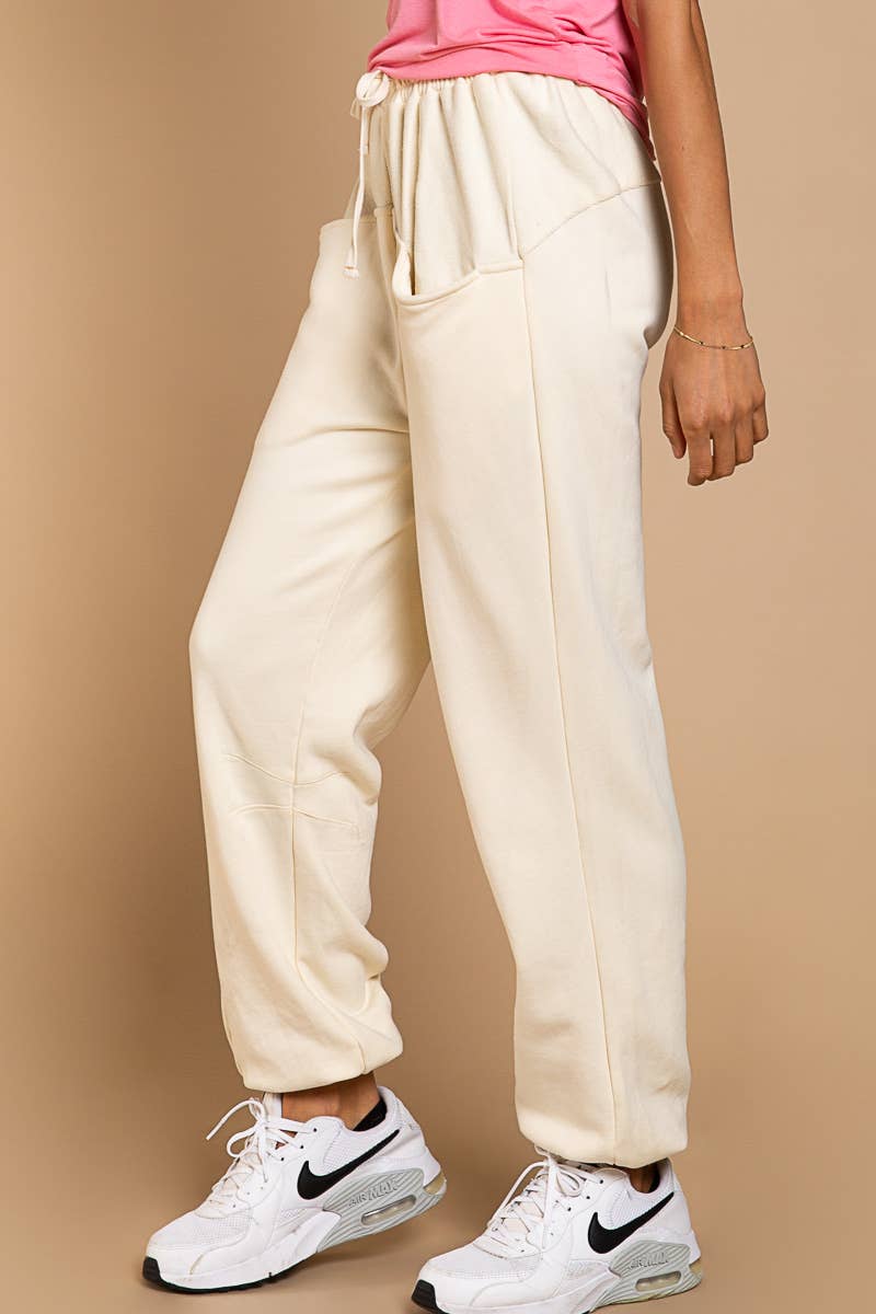 Elastic band waist solid french terry jogger pants