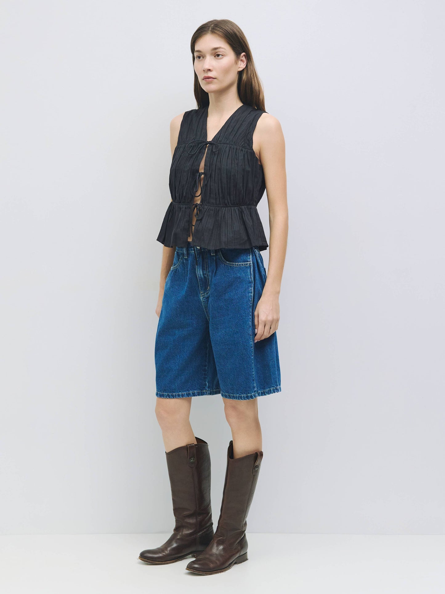 The Juno Shorts | Wide Leg Bermuda Denim Shorts