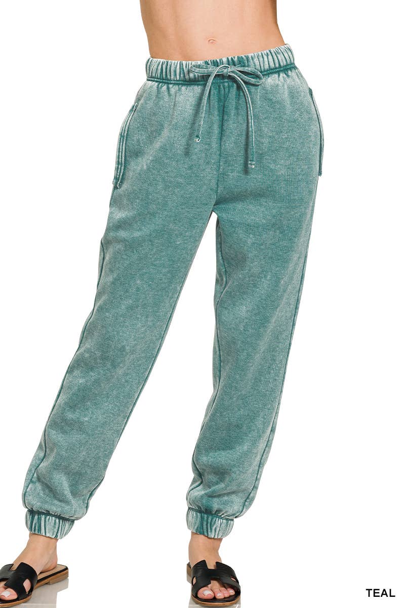 Acid Wash Fleece Sweatpants With Pockets