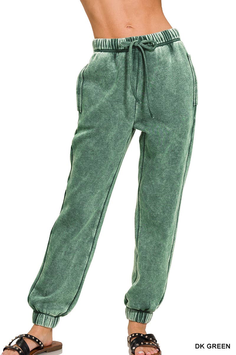 Acid Wash Fleece Sweatpants With Pockets