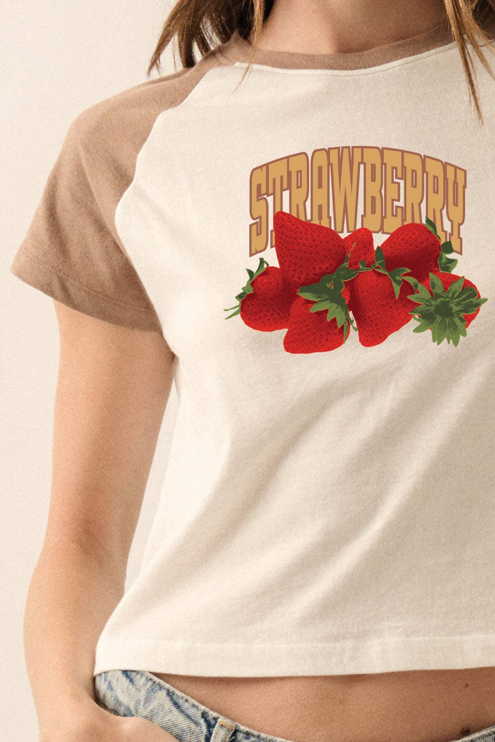 Strawberry Contrast Raglan-Sleeve Graphic Tee