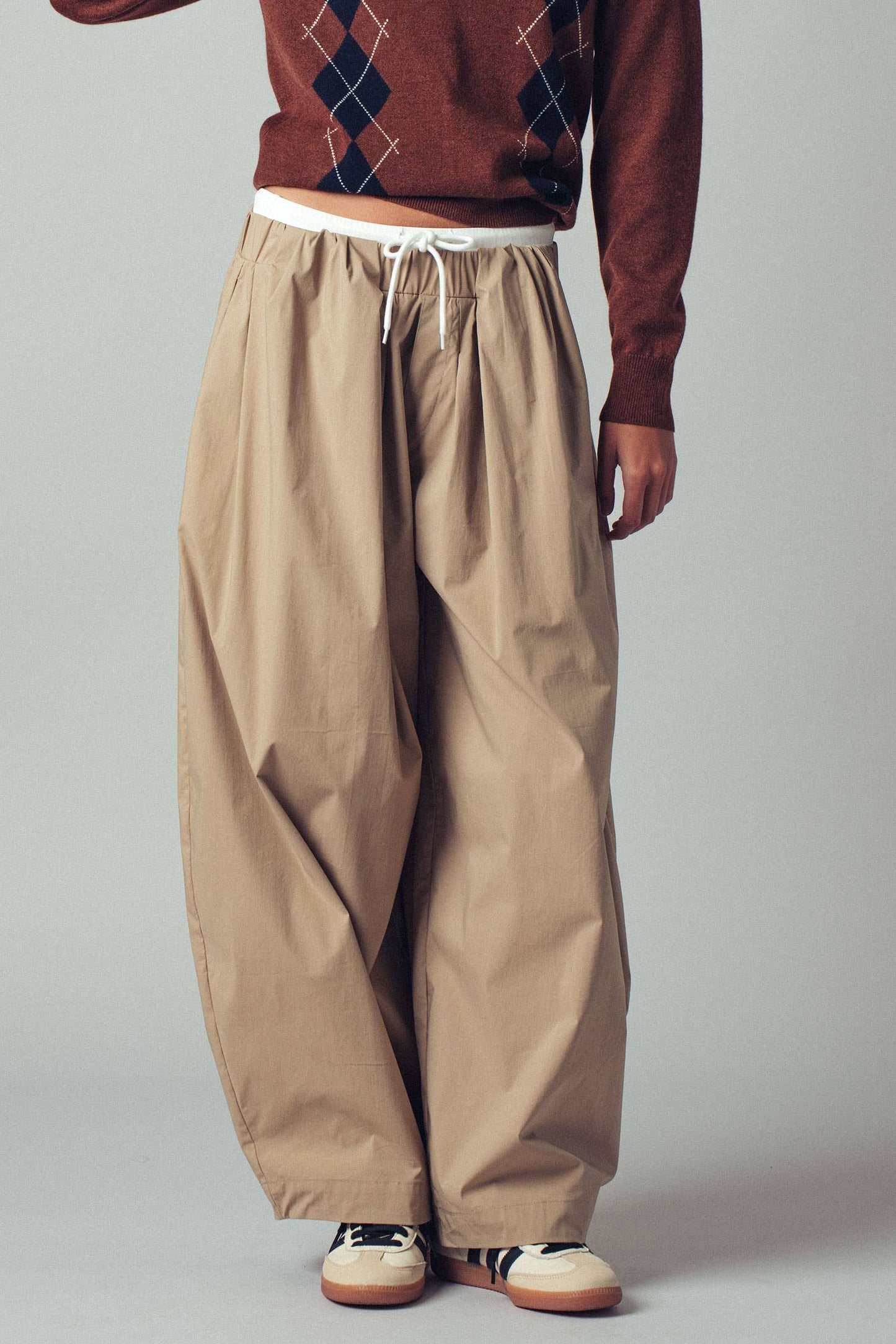 Contrast Waist Cocoon Leg Pants