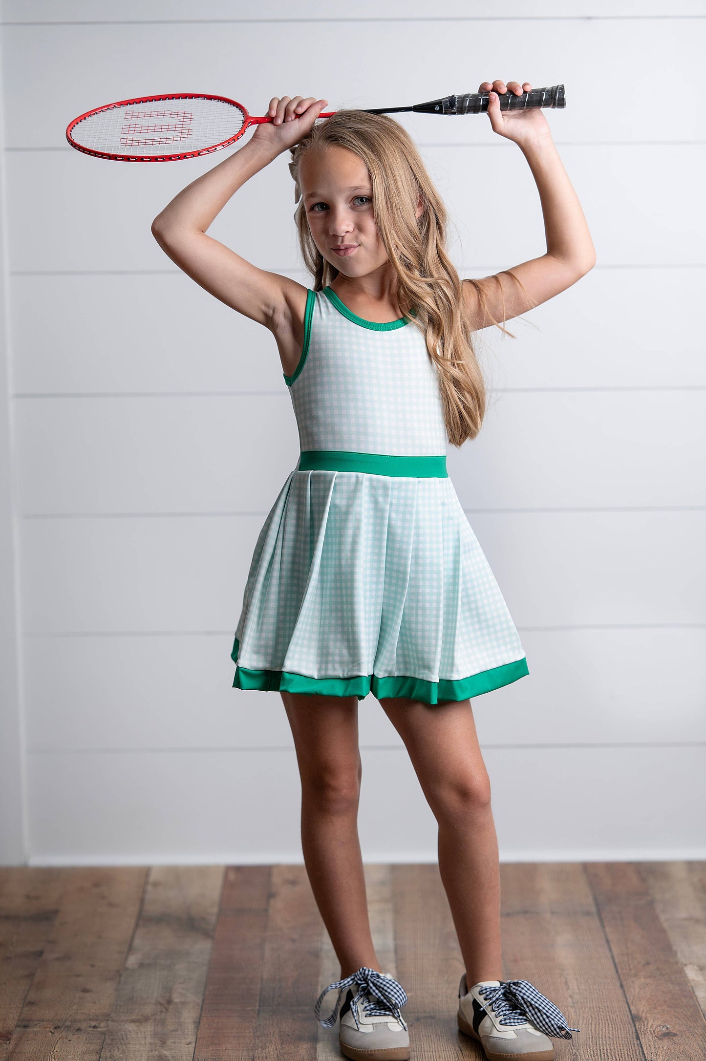 Kids Green Check Athletic Active Sport Spring Summer Dress