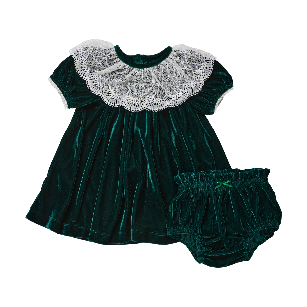 Baby Caroline Dress Set Evergreen Velour | Pink Chicken