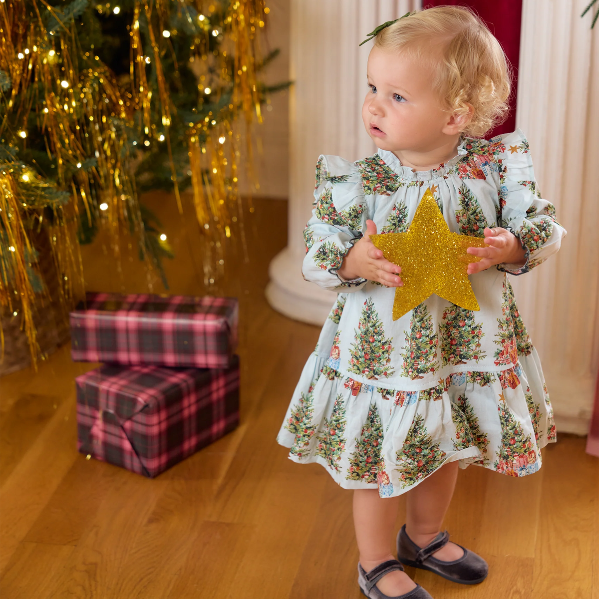 Baby Harper Dress Set Trees & Presents | Pink Chicken