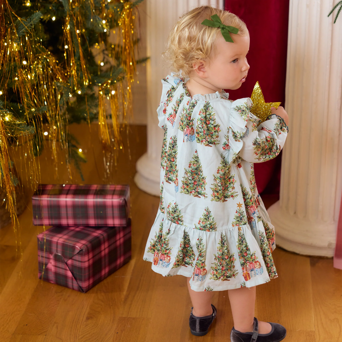 Baby Harper Dress Set Trees & Presents | Pink Chicken