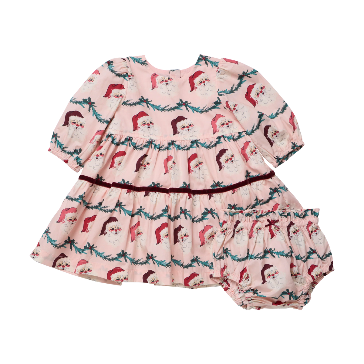 Baby Maribelle Dress Set Santa Garland | Pink Chicken