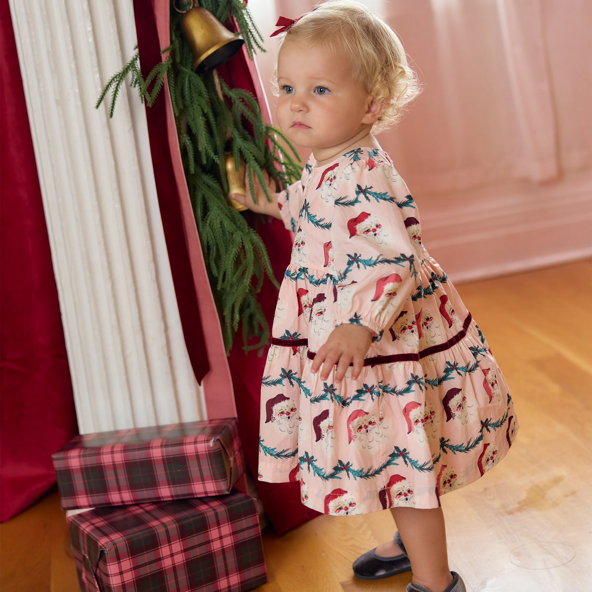 Baby Maribelle Dress Set Santa Garland | Pink Chicken