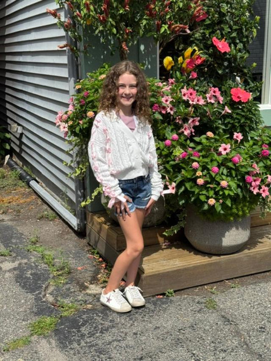 Libby Cardigan in White/Pink - KatieJ NYC