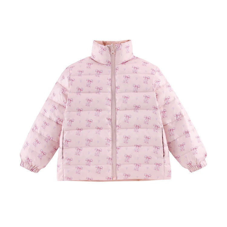 Reversible Puffer in Lovely Bow/Pink Soild