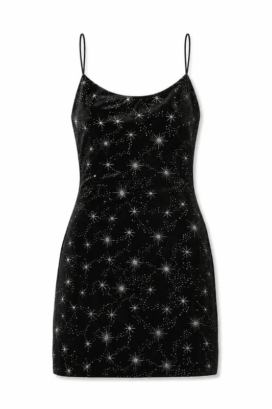 Romi Black Velour w/Silver Stars Dress