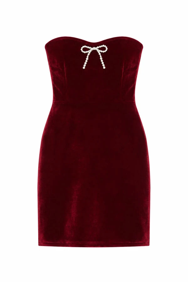 Ella Wine Stretch Velour Dress