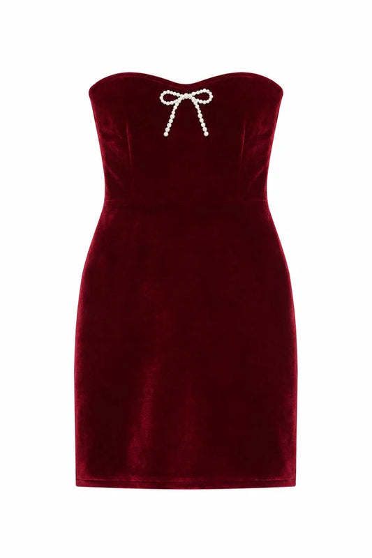 Ella Wine Stretch Velour Dress