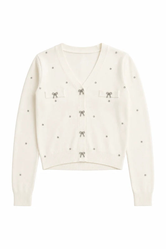 Mickey Cream Studded w Rhinestones Sweater Cardigan