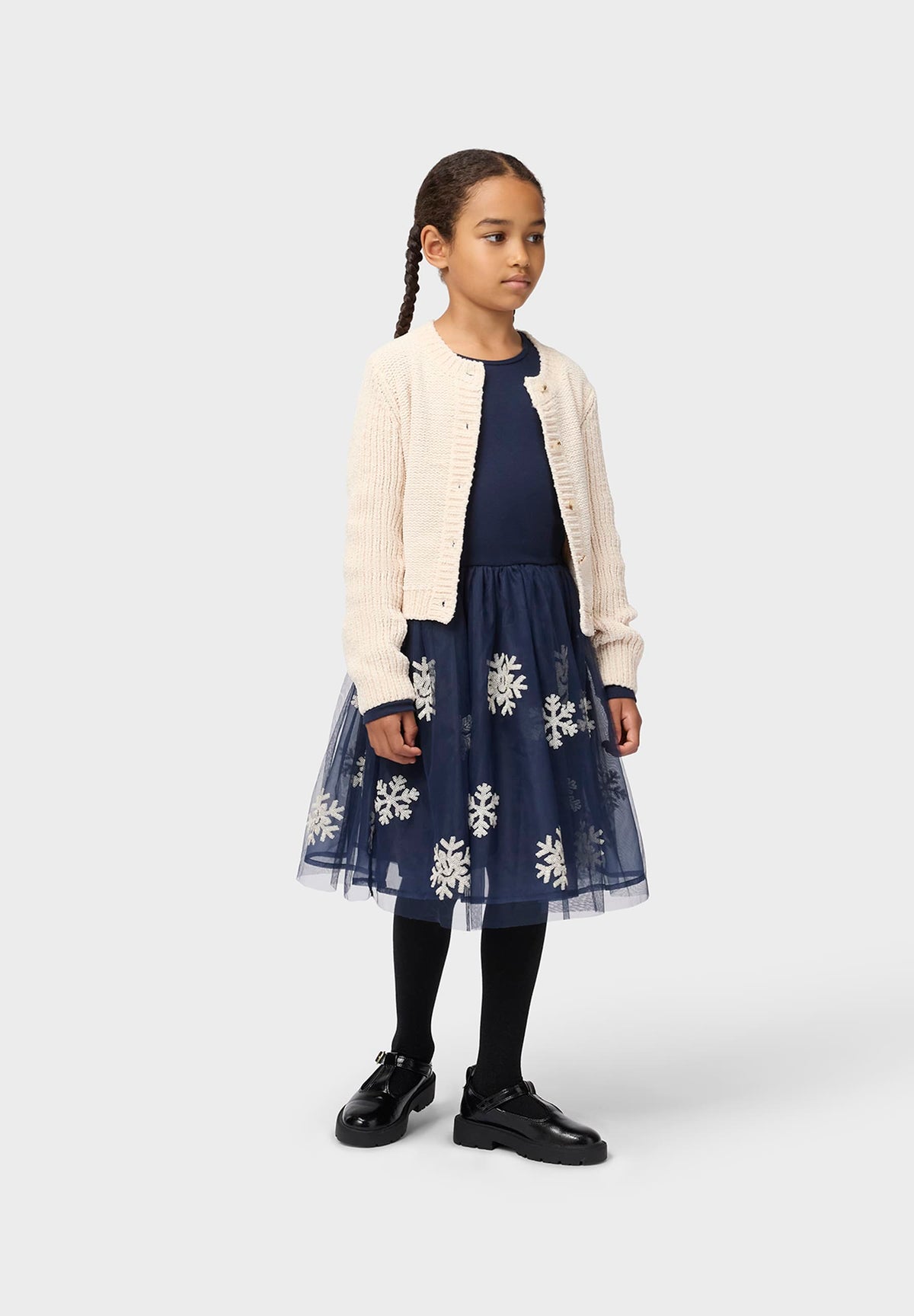 Cyrus Dark Blue Snowflake Tulle Dress | Molo