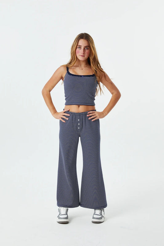 Dylan Navy and White Stripe Wide Leg Pants | Theme NYC