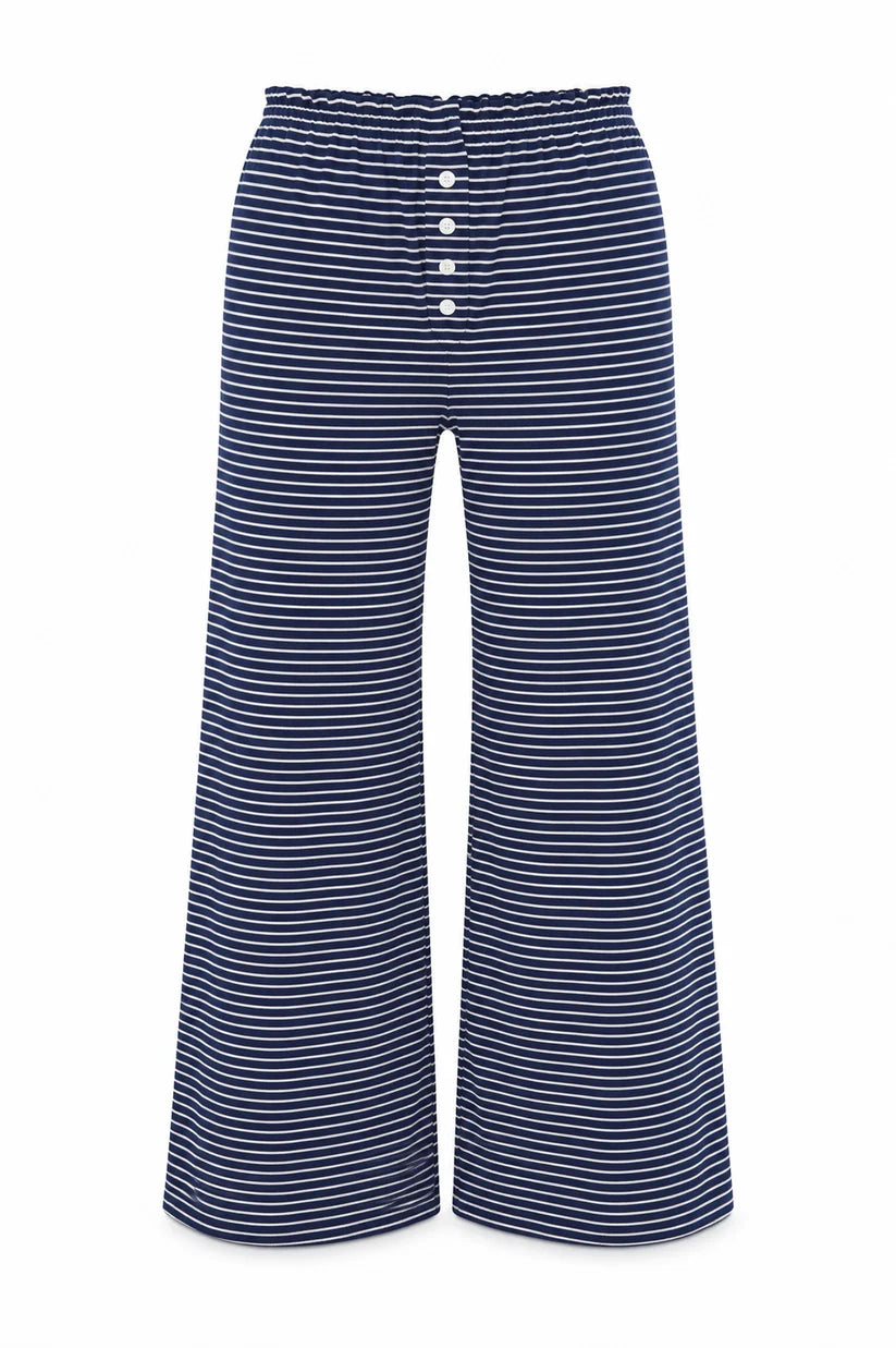 Dylan Navy and White Stripe Wide Leg Pants | Theme NYC
