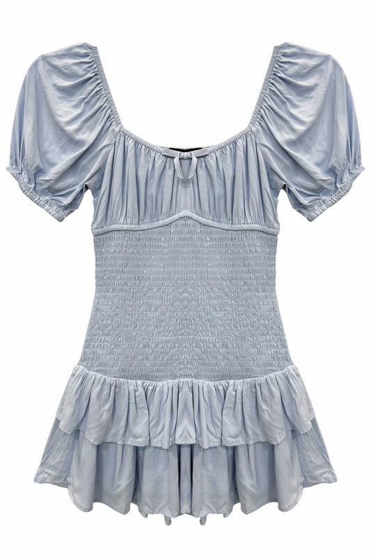 ELLIE SOLID PUFF SLEEVE DAY DRESS - KatieJNYC