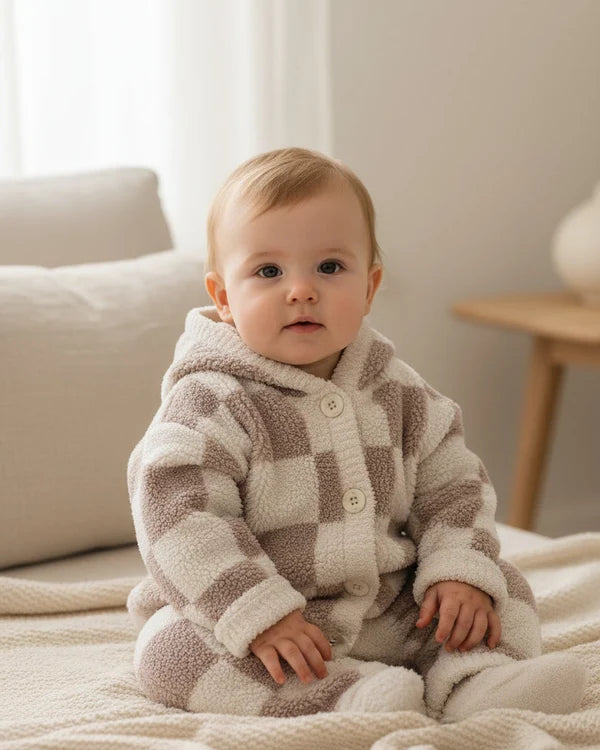 Checkers Fuzzy Baby & Toddler Hooded Cardigan | 7AM Enfant