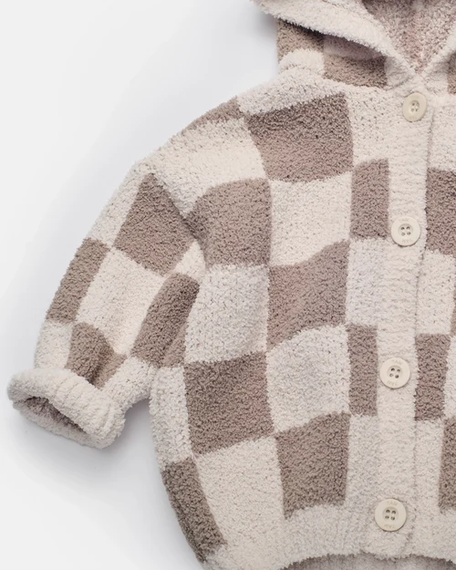 Checkers Fuzzy Baby & Toddler Hooded Cardigan | 7AM Enfant