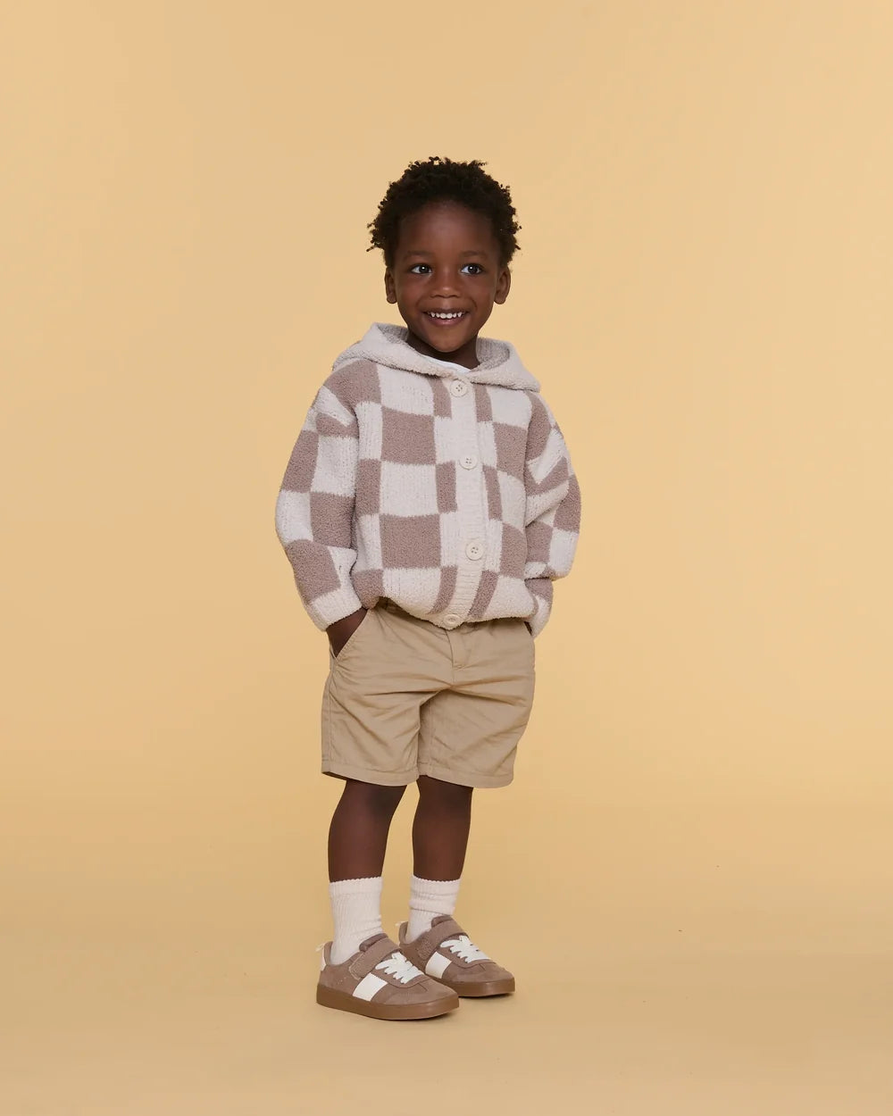 Checkers Fuzzy Baby & Toddler Hooded Cardigan | 7AM Enfant