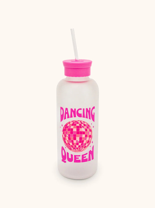 Dancing Queen Glass Water Bottle and Straw