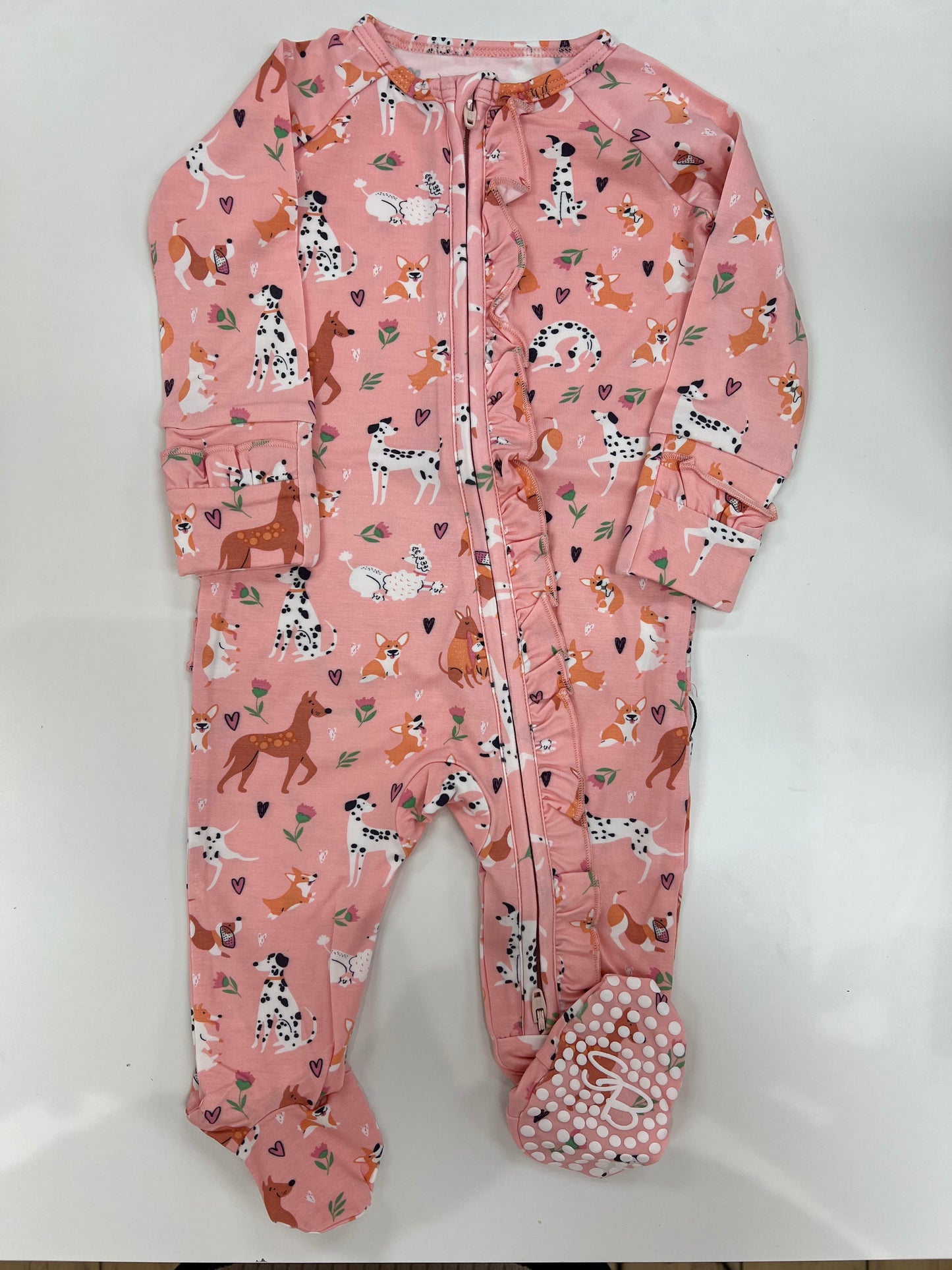 Ruffle Baby Footie pajamas - Puppy Love - Sweet Bamboo