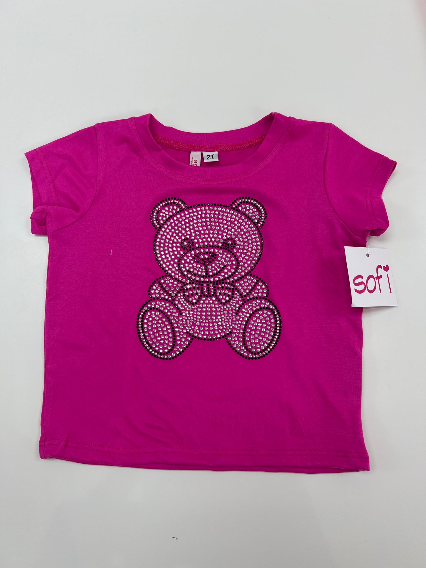 Hot Pink Short Sleeve T Shirt with teddy bear - SLS