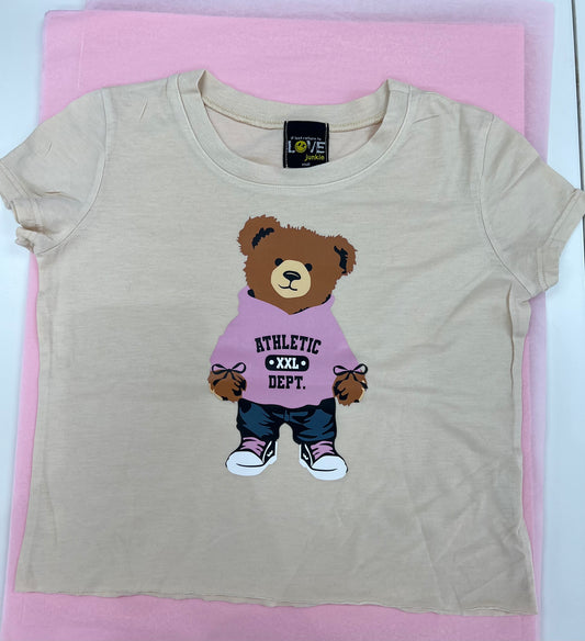 S/S Tee w/Teddy Bear Cream - Love junkie
