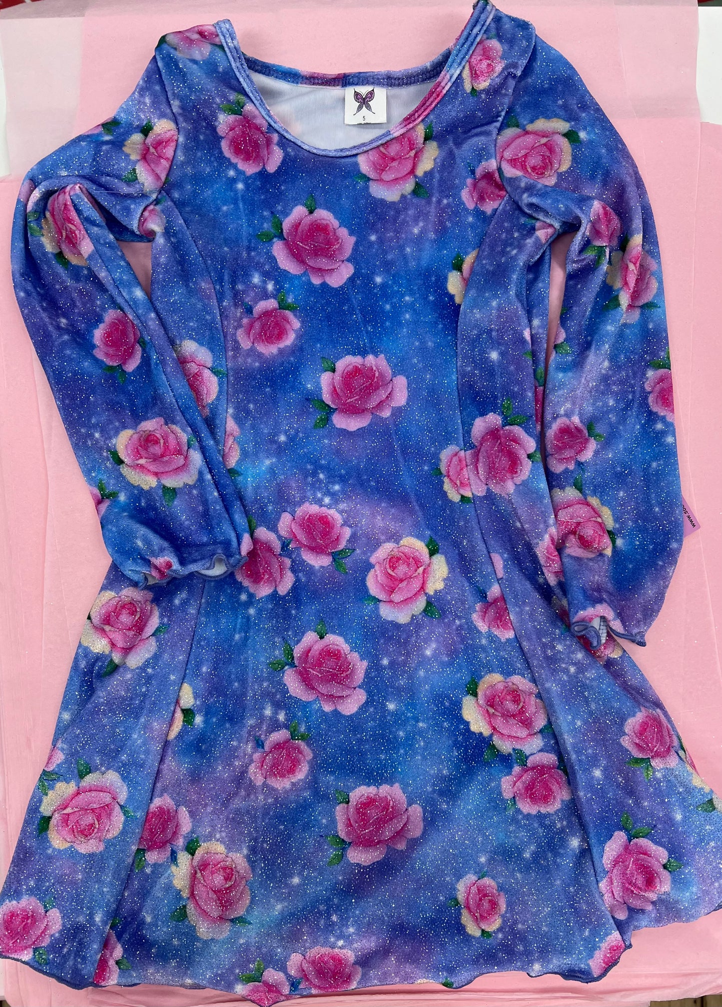 L/S Lettuce Edge Fit & Flare Dress Glitter Roses - Social Butterfly