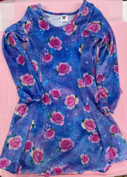 L/S Lettuce Edge Fit & Flare Dress Glitter Roses - Social Butterfly