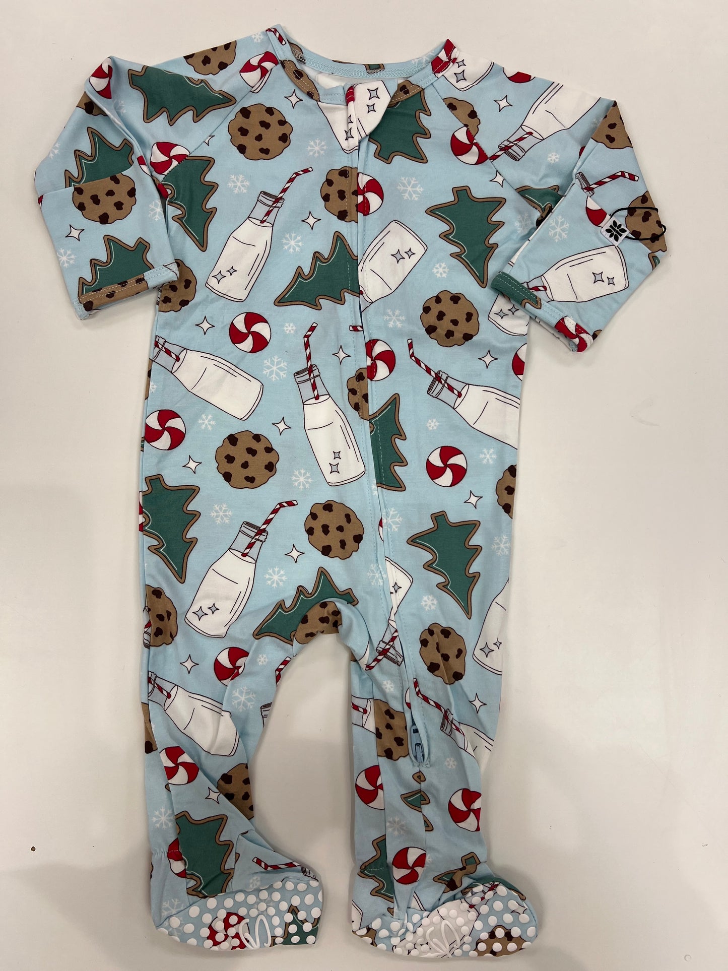 Zipper Footie in Holiday Prints - Sweet Bamboo