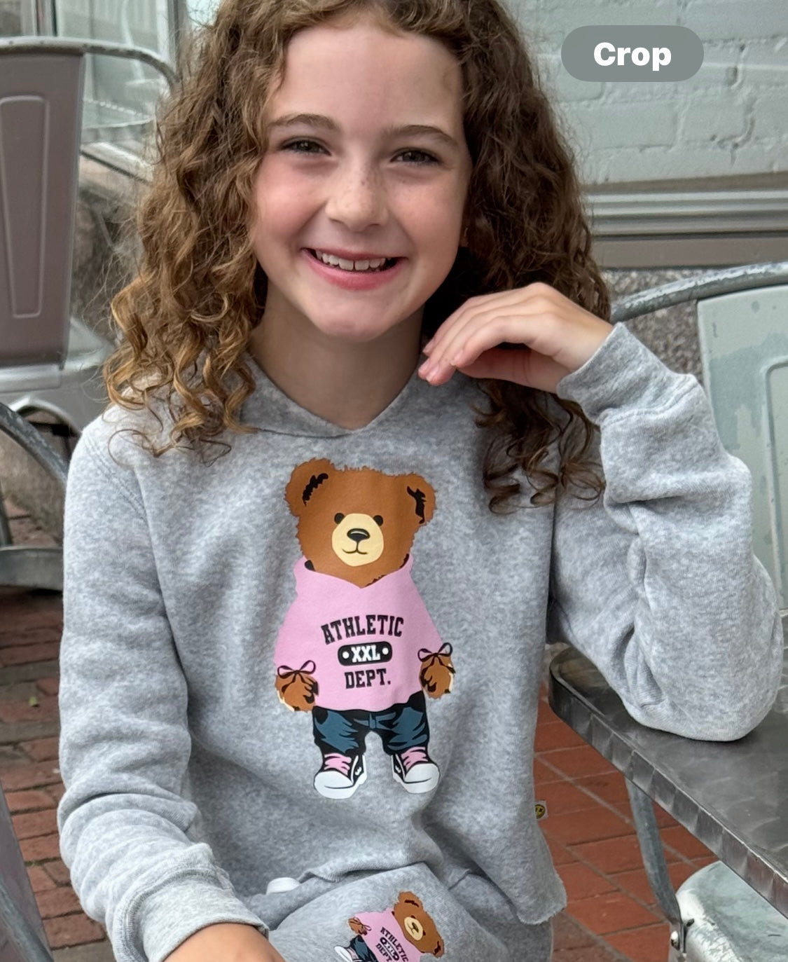 Tween Fleece Hoodie Grey w/Teddy Bear - Love junkie