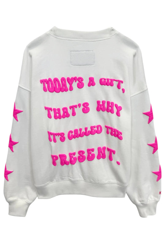 LEAH OVERSIZED PUFFY “be present” CREW SWEATSHIRT - KatieJNYC