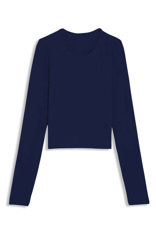 Livi Long Sleeve Ribbed Tee 2.0 (longer) in Sailboat Blue - Katie JNYC