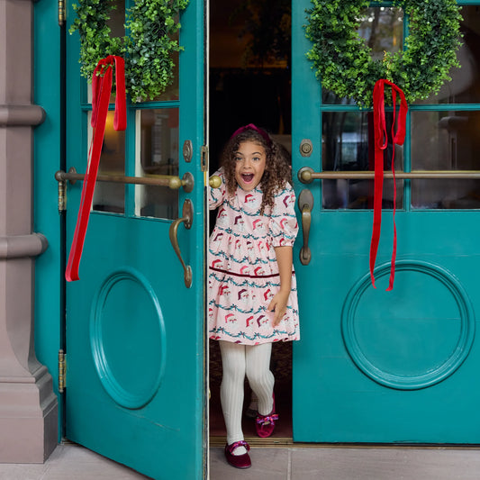 Maribelle Dress Santa Garland Print | Pink Chicken
